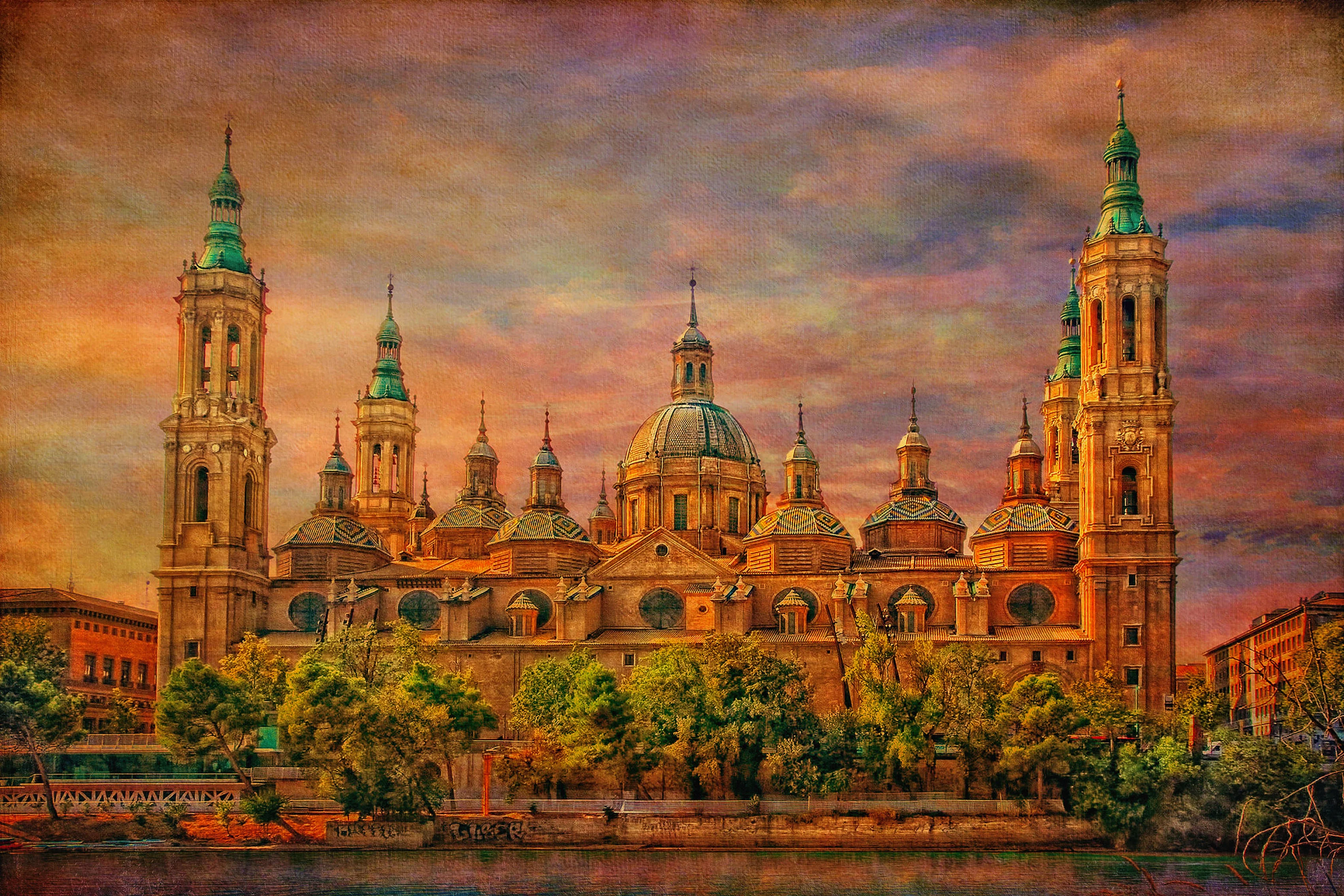 Spain Zaragoza clouds the sky Living room home art decor wood frame