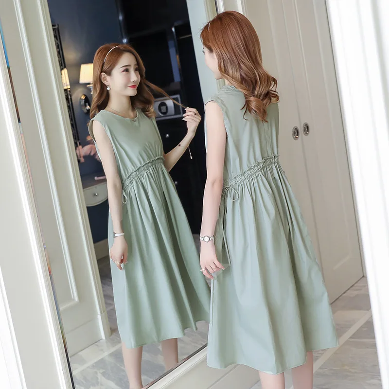 

Pregnant Dress New Summer Korean Version Of Maternity Dresses Long Solid Color Simple Round Neck Pregnant Women Dress Elegant