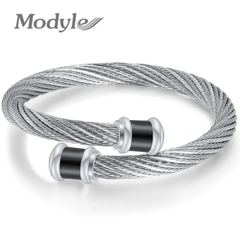 

Modyle New Gold&Silver&Black Color Stainless Steel Spring Bracelet Cuff Charm Bracelet Bangle for Man Woman