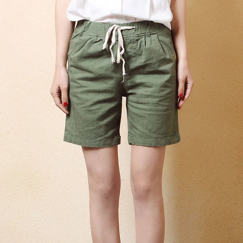 Army Green Летние тонкие хлопковые льняные женские свободные мульти Цвет Большие размеры был тонкий широкие брюки Горячая Прямые повседневные Модные Соблазнительные шорты - Цвет: Army Green