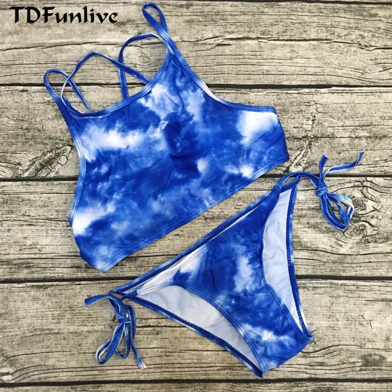 Женский купальник бикини TOKITIND голубой купальный костюм небесно голубого цвета с