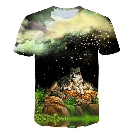 Новинка, 3D принт волка, крутая забавная футболка с животными, мужские летние топы с коротким рукавом, футболка, Мужская модная футболка, Мужская 6XL - Цвет: picture color