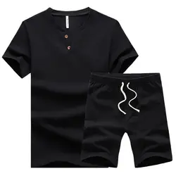 2019 летний модный спортивный костюм мужские льняные рубашки + шорты комплект мужские рубашки с коротким рукавом повседневные мужские
