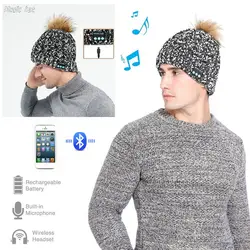 Для мужчин женщина Беспроводной Bluetooth Кепки осень-зима безопасный вязаная шапка с стерео наушники и микрофоном пара шляпа для спорта на