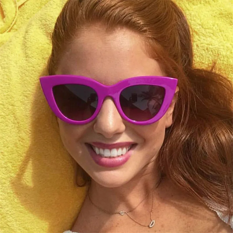 Кошачий глаз солнцезащитные очки женские трендовые продукты желтый фиолетовый синий женские модные солнцезащитные очки фестиваль oculos de sol feminino