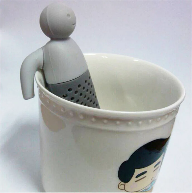 Kawaii Little Man Shape Hot Tea Leaf Strainer Filter Silicon Herbal