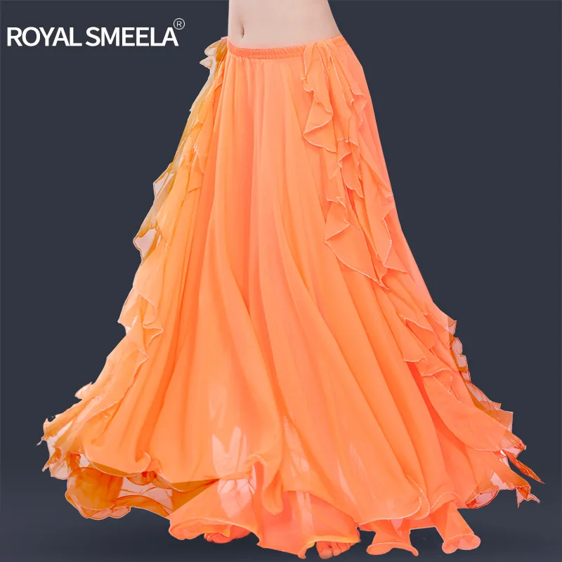 Леди юбка для танца живота шифон большие юбки Цыганский родовой Румба танцевальный костюм платье Фламинго танец живота одежда двойной слой D0707 - Цвет: Orange