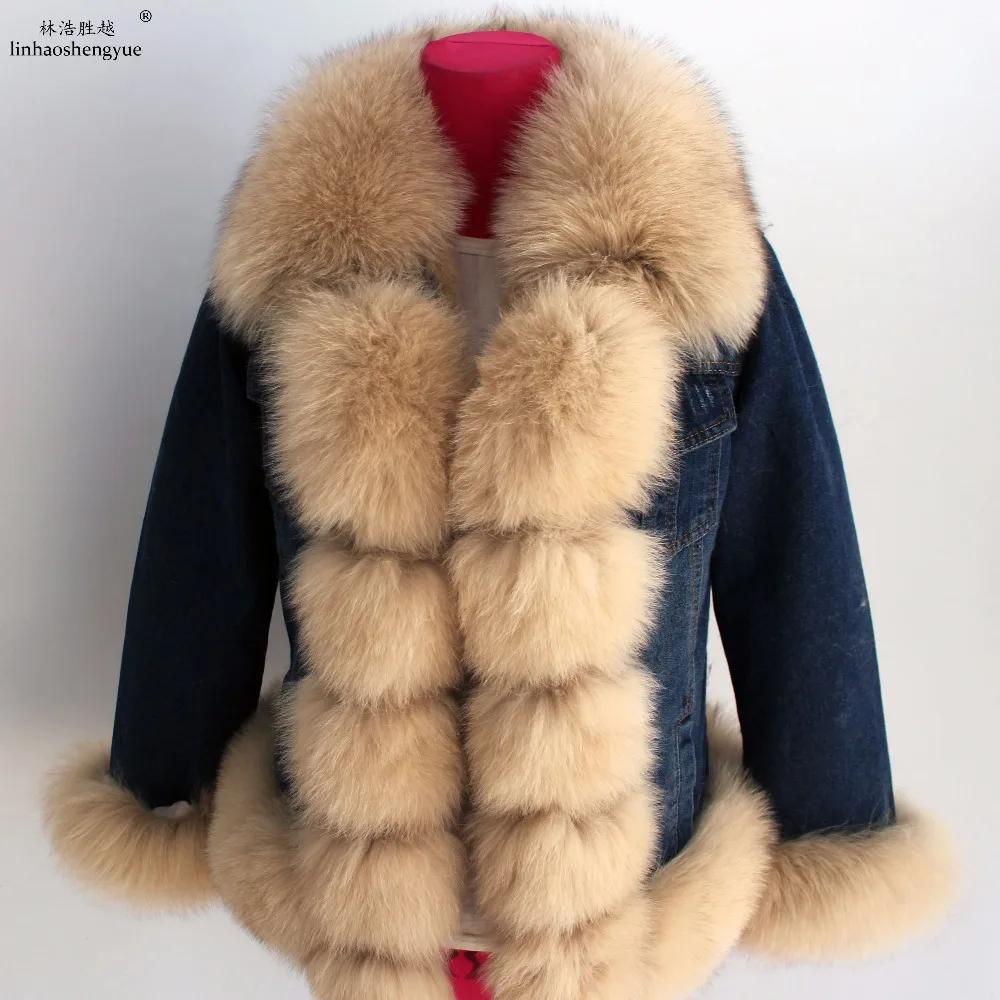 Linhaoshengyue, новинка, хит, натуральный мех кролика, подкладка, пальто для женщин, Воротник из лисьего меха, зимнее теплое пальто