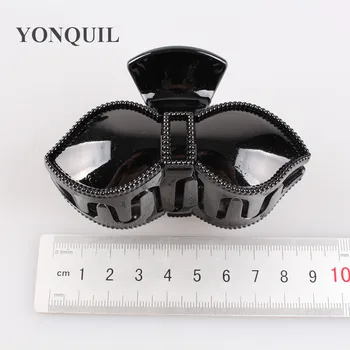 

New Arrival 90MM Size Large plastic crab Hair Claws for Women bow Shape shining black grasp clips nice HeadWear 24pcs/lot SYHC34