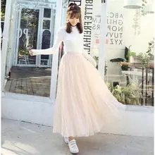 Лето Новое поступление корейский стиль винтажная плиссированная юбка элегантные длинные юбки для женщин Тюлевая юбка 5 цветов