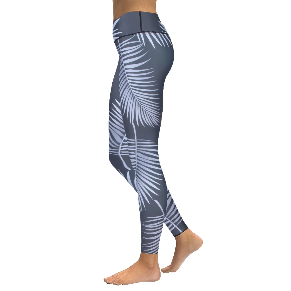 Tropical palm leaves high waistband legging (3)