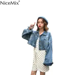 NiceMix новая весенняя Базовая джинсовая куртка для женщин джинсы для куртка Осенняя верхняя одежда укороченный короткий уличная манто Femme