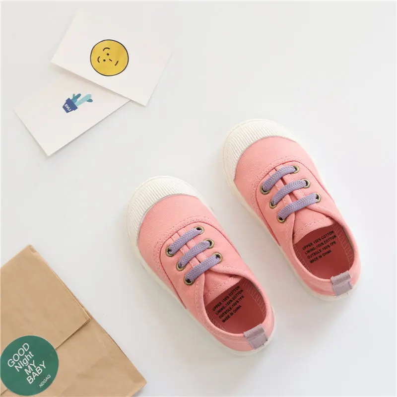 Pink Удобные кроссовки для детей; женская парусиновая обувь с мягкой подошвой; детская обувь с закрытым носком; повседневная обувь для мальчиков; комплект с эластичной лентой - Цвет: Pink