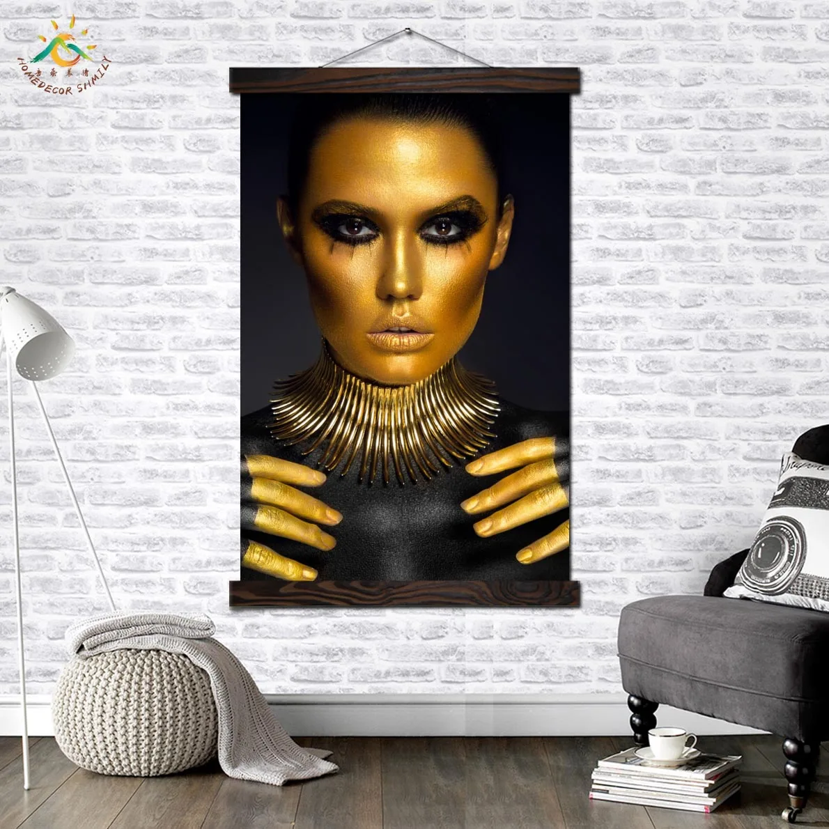 

Gold Black Woman Modern Canvas Art Prints Poster Wall Painting Scroll Painting Artwork Wall Art Pictures Home Decor for Bedroom