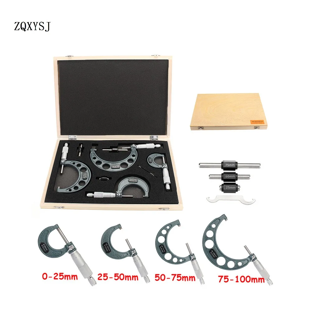 

ZQXYSJ New 0-4" 0-100mm/0.01mm Outside Micrometer Calipers Machinist Tool Set Of 4 Precision Carbide Durable Quality Hot