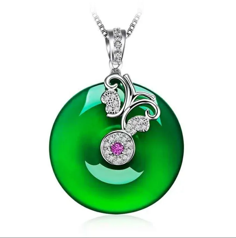 925 silver New Emerald Chalcedony Butterfly Transfer Bead Suspended Chain Necklace | Украшения и аксессуары