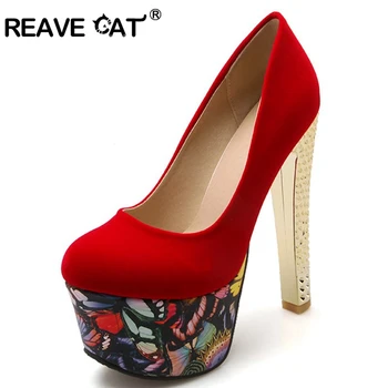 

REAVE CAT Ultra high heels Women pumps Sexy Party shoes High platform Flock Spring summer Shoes woman Flower Classic Big A351