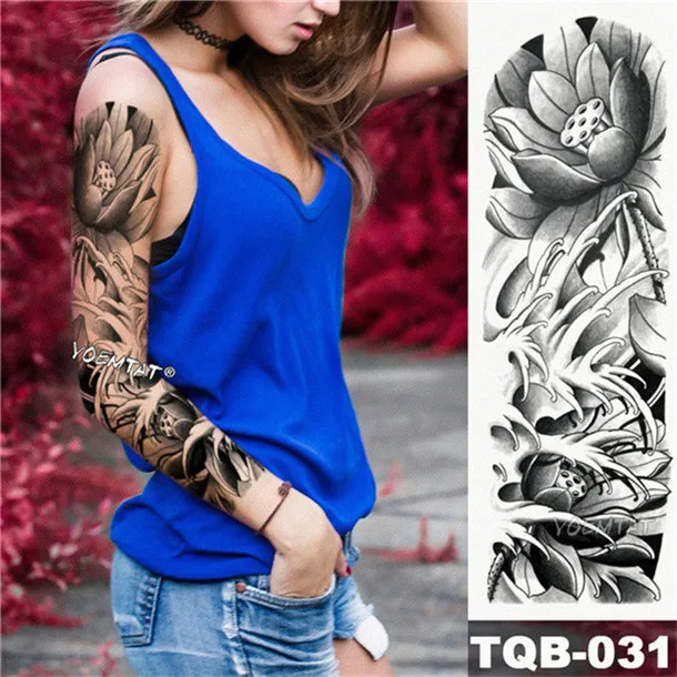 Большая рука рукав татуировки японская гейша змея Водонепроницаемый Временные татуировки стикер лотоса Павлин девушка тату боди-арт женщины - Цвет: 06
