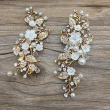 2 шт./лот с цветами и жемчугом ручной работы; заколка для волос для невесты короны тиара свадебный стиль Ювелирная Корона из сплава со стразами