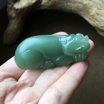 

H24#Hetian jade green jade pendant Qinghai material powder Qingsu workmanship lucky pendant