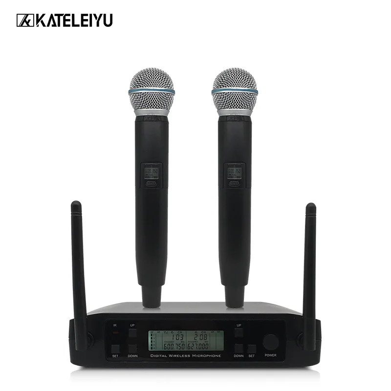 

Professional Dual Handheld Wireless Microphone System UHF Adjustable Frequency Wireless Microphone Balanced + Unbalanced Output