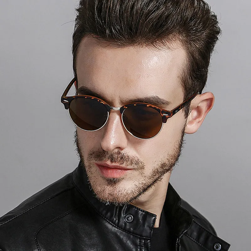 

Round HD Polarized Mens Sunglasses Brand Designer Unisex Retro Vintage rays mirror Sun Glasses for Women half frame shades