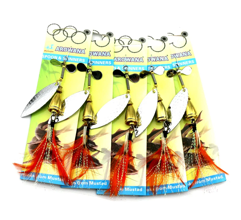 5Pcs/set Metal Super Luring Spinner Bait Double Reflective Golden Metal