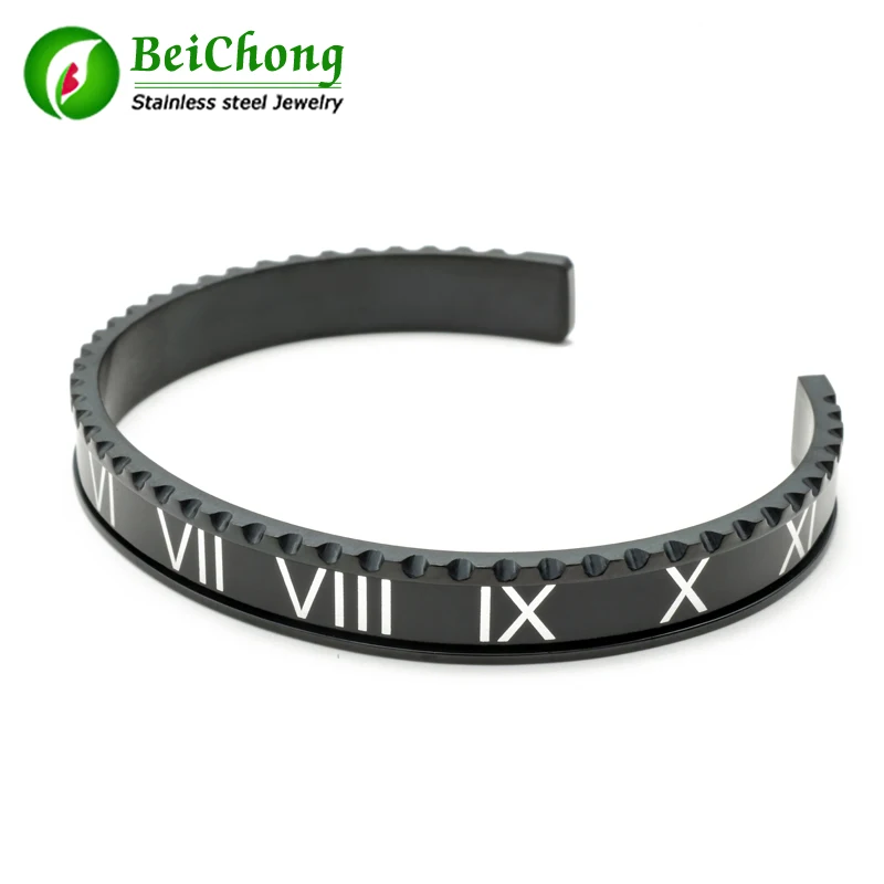 

10pcs BC Italian Style Open Bangles Jewelry New Stainless Steel Cuff Bracelet Bangle Roman Number Speedometer Bracelet