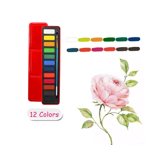 Bianyo 24 цвета жестяная коробка акварельные краски 1 шт. набор кистей для школьников эскиз живопись нетоксичные канцелярские товары для рукоделия - Цвет: 12 Colors