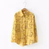 2019 New Arrival Cartoon Cat Print Button Up Blouse Long Sleeve Turn Down Collar Shirt Sweet Girls Loose Plus Size Top T93905F 2