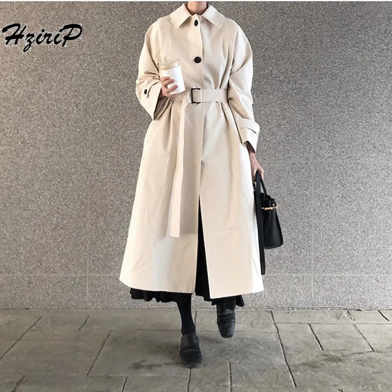 HziriP 2018 Autumn New Women Trench Coat Long Windbreaker Europe America Fashion Trend Sashes Single-Breasted Slim Long Trench