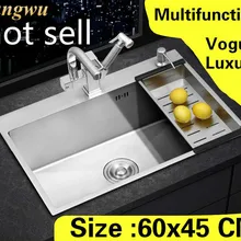 Квартира мыть овощи Кухня ручная раковина одинарная мойка роскошный прочный 304 нержавеющая сталь Горячая 60x45 см