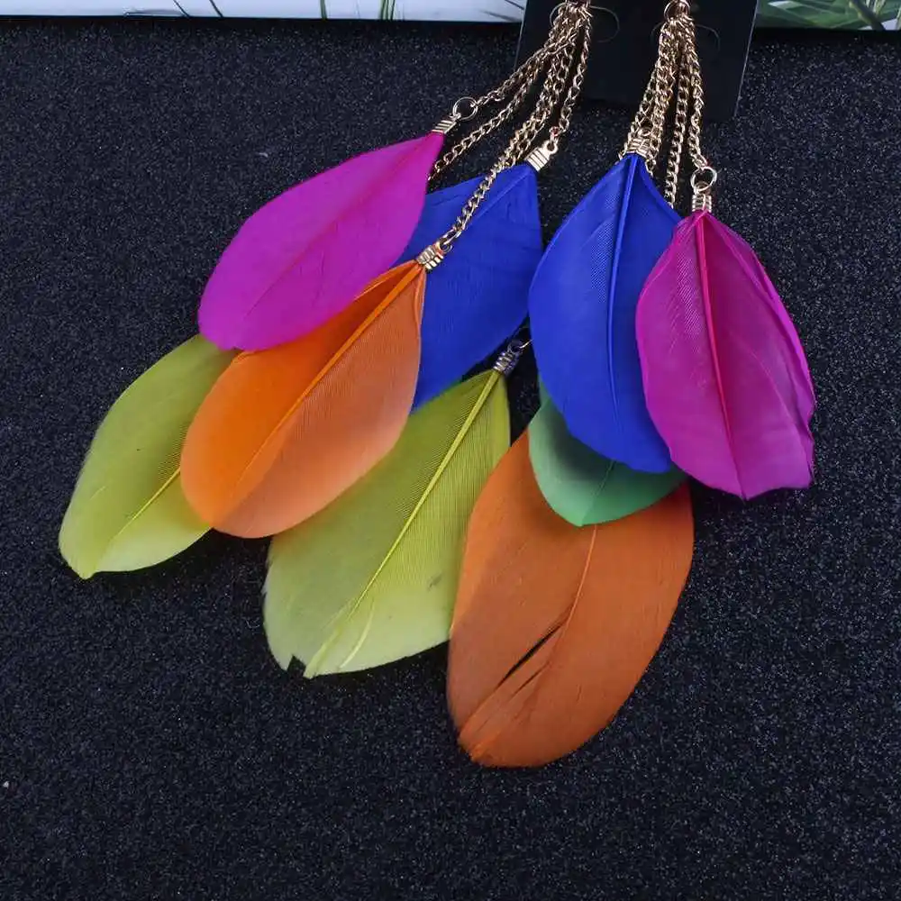 Bohemia Fashion Jewelry Feather Clip on Earrings Non Piercing Women Long Tassel ear clip earrings,clip earrings,ear clip,ear accessories