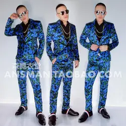 Лидер продаж Новинка 2019 года для мужчин DJ певица Мода синий зеленый Леопардовый Костюм Пальто для будущих мам плюс разме
