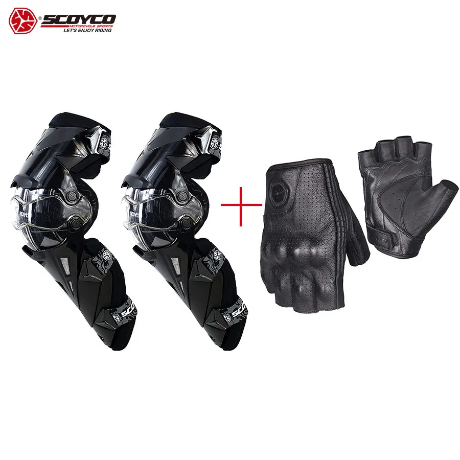 

SCOYCO 2019 Sport Knee Protectors Breathable Leather Moto Gloves Half Finger Motorcycle Gloves Knee Guard Racing moto knee pads