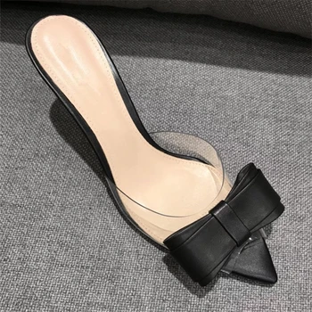 

Summer Sapato Feminino PVC Slippers Bowtied Slides Pointed Toe Sandal Shoes Outdoor Zapatillas Mujer Slingback Zapatos De Mujer