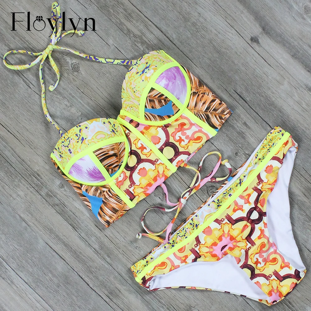 

Floylyn Traje De Bano Underwire Sexy Bikini HalterPush Up Sexy Women Swimwear Beach Swimsuit