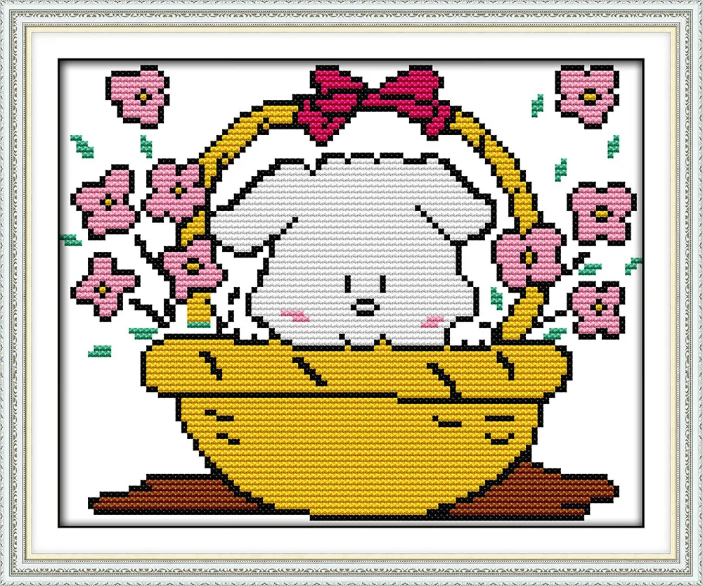 

Flowers in the little rabbit, counted printed on fabric DMC 14CT 11CT Cross Stitch kits,embroidery needlework Sets Home Decor