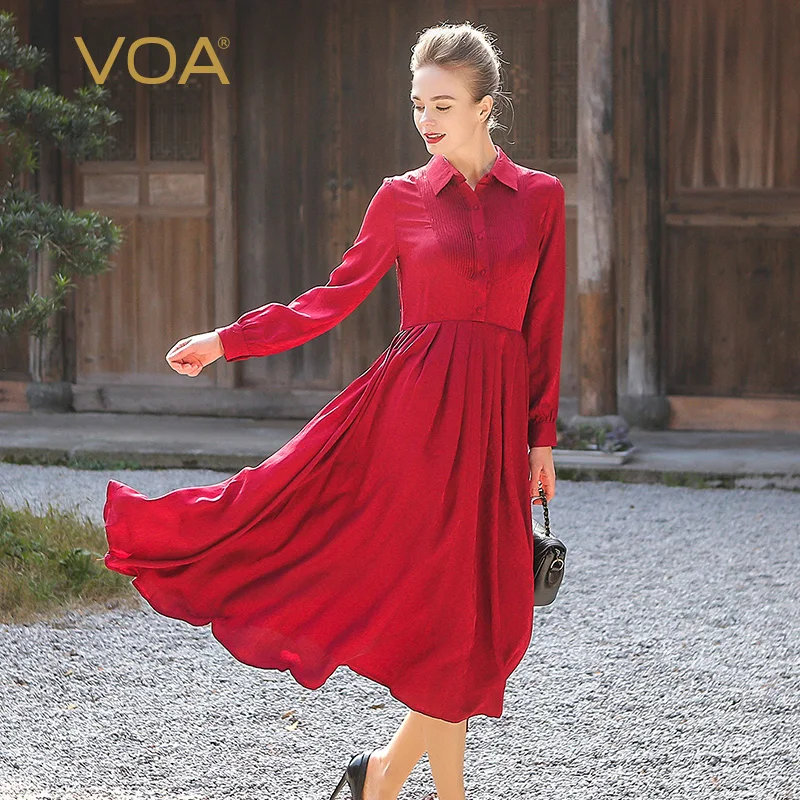 red silk long sleeve dress