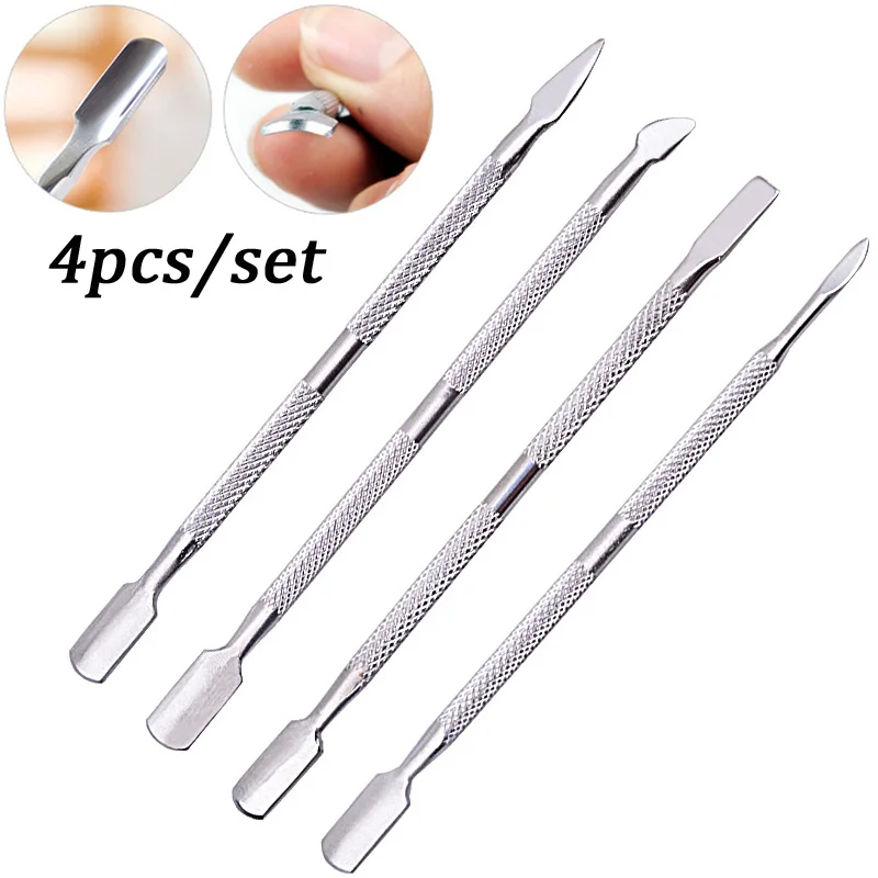 

4pcs/set Stainless Steel Double Ended Nail Pusher Spoon Romover Cuticle Manicure Pedicure Nail Cleaner Tools