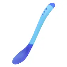 Baby Safety Temperature Sensing Feeding Spoon Fork Tableware Children Silicon Spoon Flatware for Baby Learning Dishes Utensils 2017 new safety soft spoon baby flatware feeding spoon transparent newborn soft silicone flatware lovely gifts for kids 3 colors