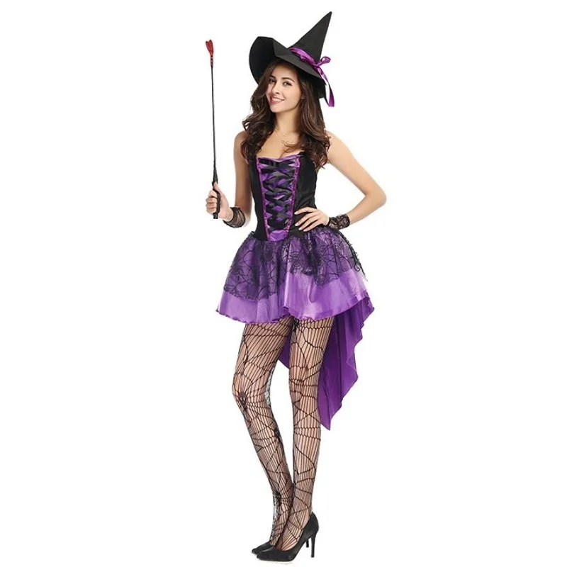Костюм ведьмы на Хэллоуин размера плюс Xxl-s для женщин, сексуальные колготки с ласточкиным хвостом, шляпа, карнавальные вечерние женские костюмы