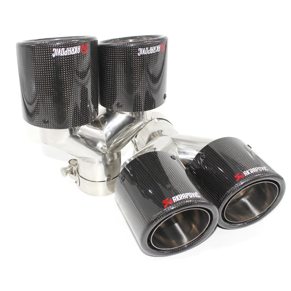 

krapovic carbon fiber muffler exhaust tailpipe nozzle car exhause Y shaped hemming glossy 1 out 2 Twill + silver Free shipping