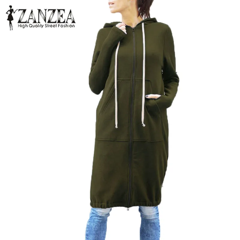 

Autumn Winter Coat Jacket 2019 ZANZEA Plus Size 5XL Women Hoodies Zipper Hooded Long Sweatshirt Dress Long Sleeve Baggy Outwear