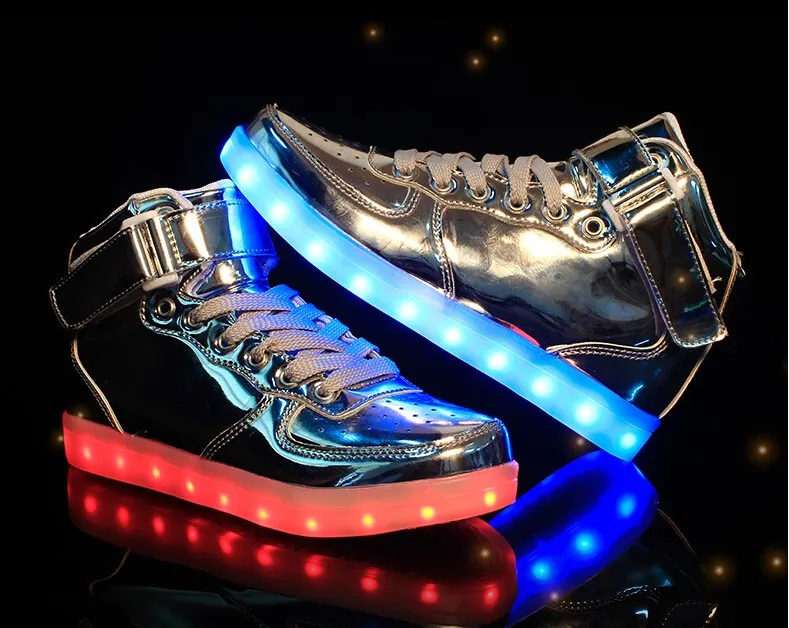 Для мужчин зарядка через usb с высоким берцем светящийся светодиодный свет обувь 7 цветов мигает Повседневное светящиеся фонарики; обувь с подсветкой для взрослых;