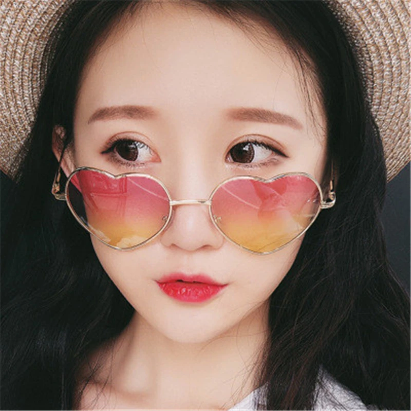 

2018 Heart Shaped Sunglasses Women Brand Designer Ladies Metal Reflective Lenes Sun Glasses Men Mirror sun Glasses UV400