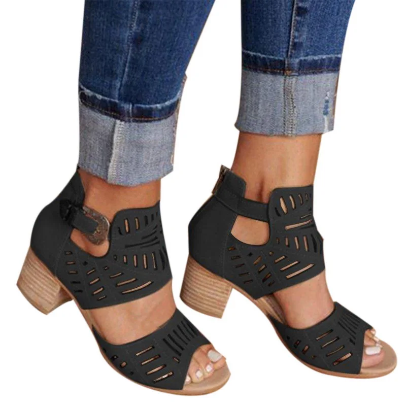 SHUJIN/летние женские босоножки; модная женская обувь с вырезами; обувь на среднем квадратном каблуке; удобная обувь с открытым носком из искусственной кожи