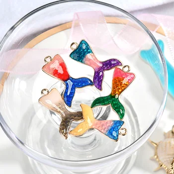 

Wholesale 40pcs/Lot Gold Tone Glitter Enamel Alloy Jewelry Charms Kawaii Oil Drop Colorful Mermaid Pendant Charm Craft Ornaments