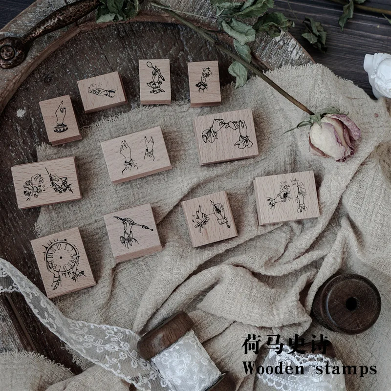 

Vintage Homer epic series retro gesture wooden seal stamp wood and rubber seal log rubber stamp decorative planner dairy book