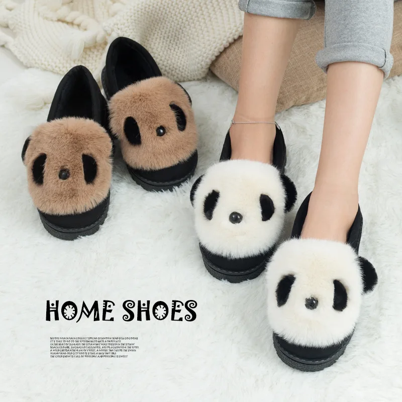 

Panda Winter Outdoor & Indoor Slippers Women Home Shoes Soft Plush Slides Slipper Female Cute Flip Flops Flat Basic Shoes BVT38